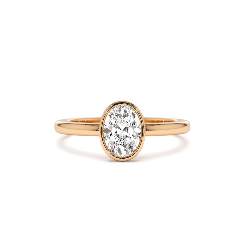 0.75 - 1.50 CTW 14K Bezel Setting Oval Shaped Lab Grown Diamond Engagement Ring - view 3