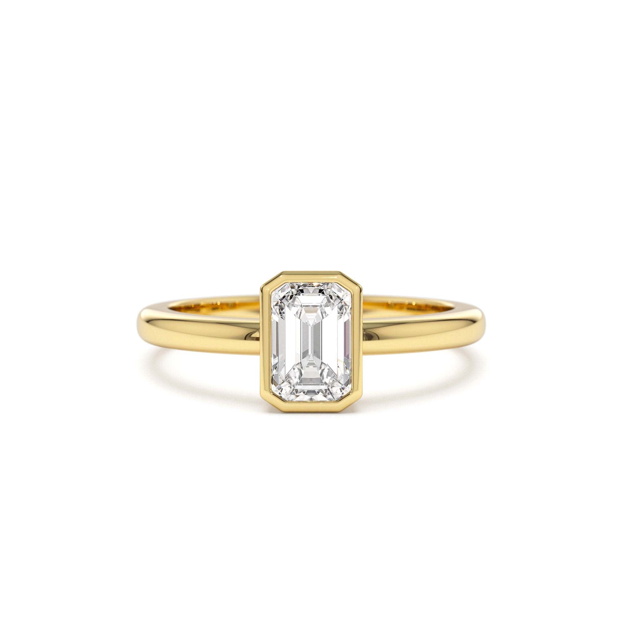 0.75 - 1.50 CTW 14K Bezel Setting Emerald Cut Lab Grown Diamond Engagement Ring by Orlina Fine