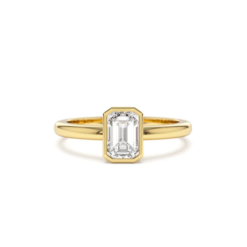 0.75 - 1.50 CTW 14K Bezel Setting Emerald Cut Lab Grown Diamond Engagement Ring by Orlina Fine