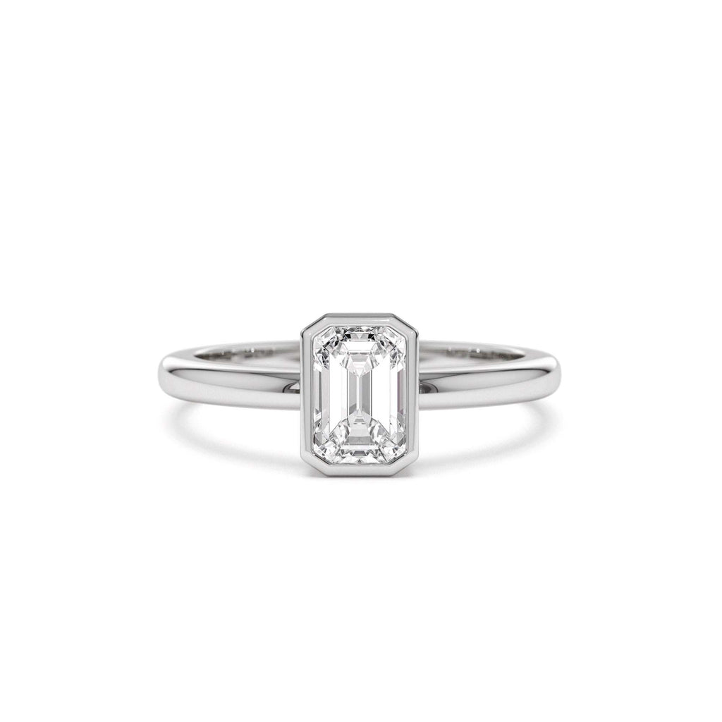 0.75 - 1.50 CTW 14K Bezel Setting Emerald Cut Lab Grown Diamond Engagement Ring - view 2