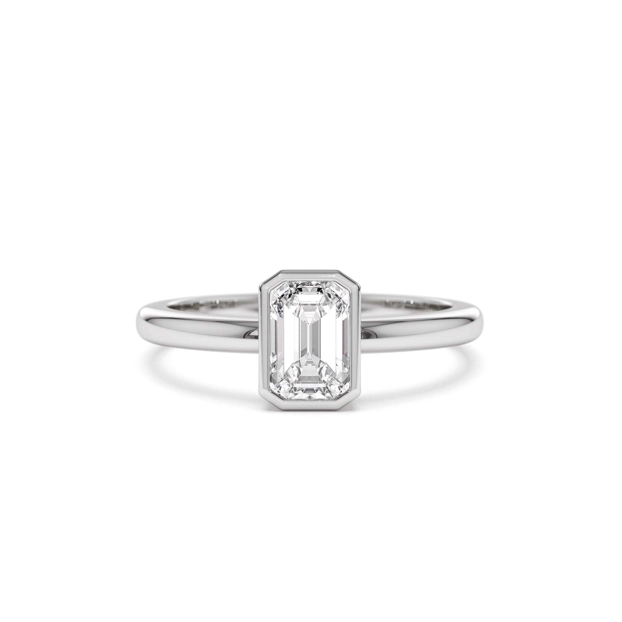 0.75 - 1.50 CTW 14K Bezel Setting Emerald Cut Lab Grown Diamond Engagement Ring - view 2