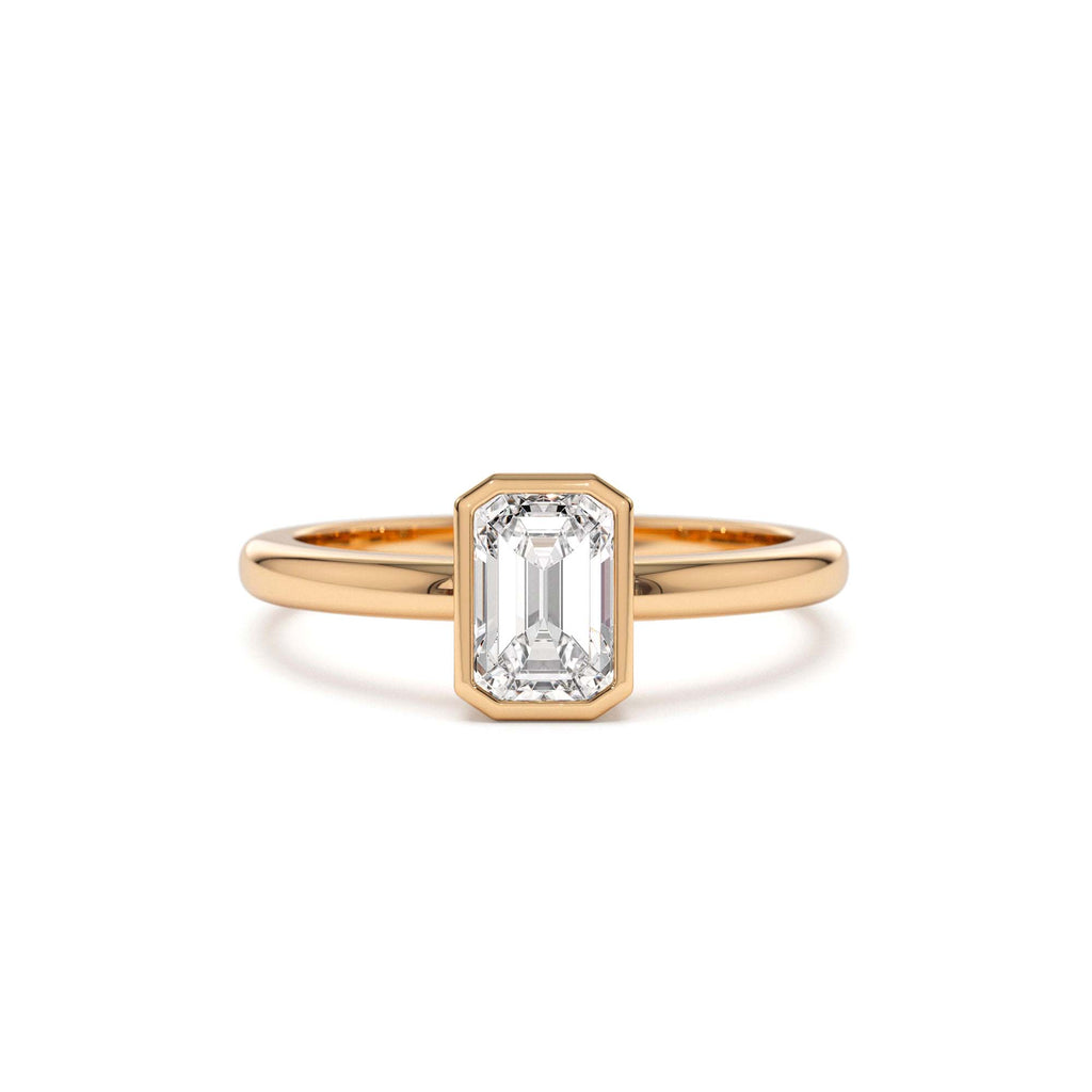 0.75 - 1.50 CTW 14K Bezel Setting Emerald Cut Lab Grown Diamond Engagement Ring - view 3