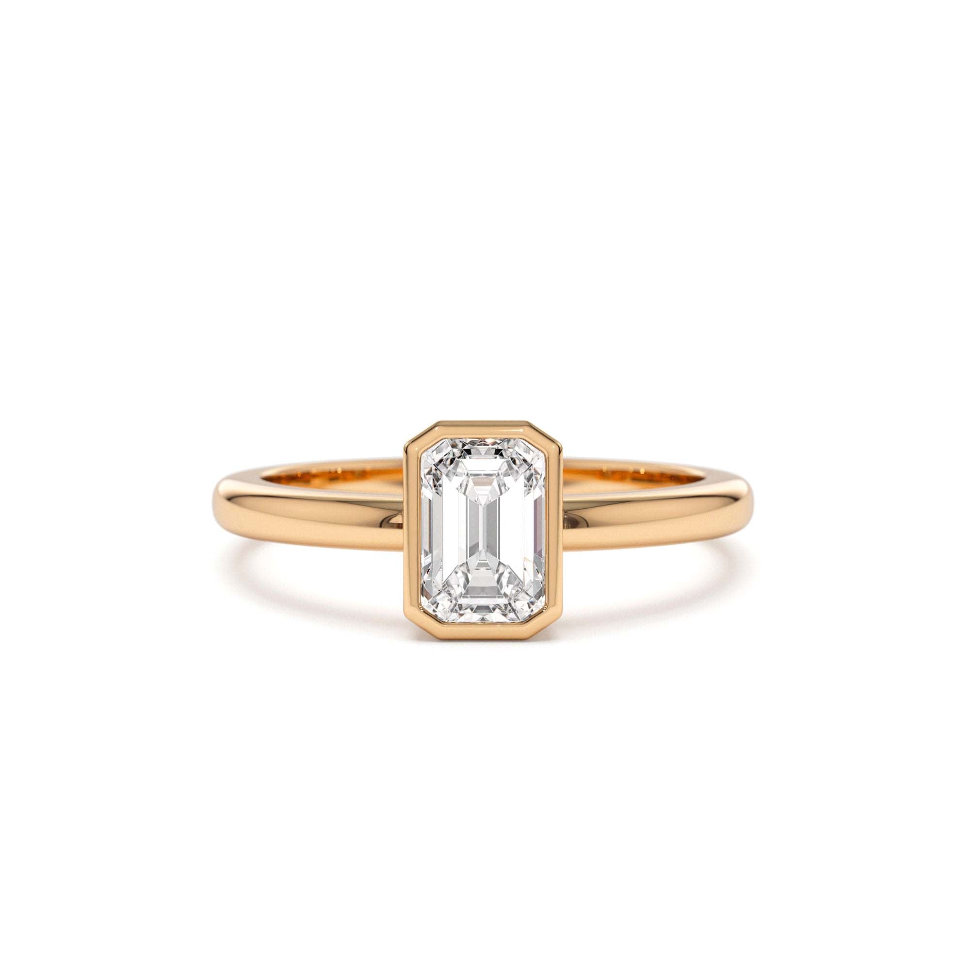 0.75 - 1.50 CTW 14K Bezel Setting Emerald Cut Lab Grown Diamond Engagement Ring - view 3