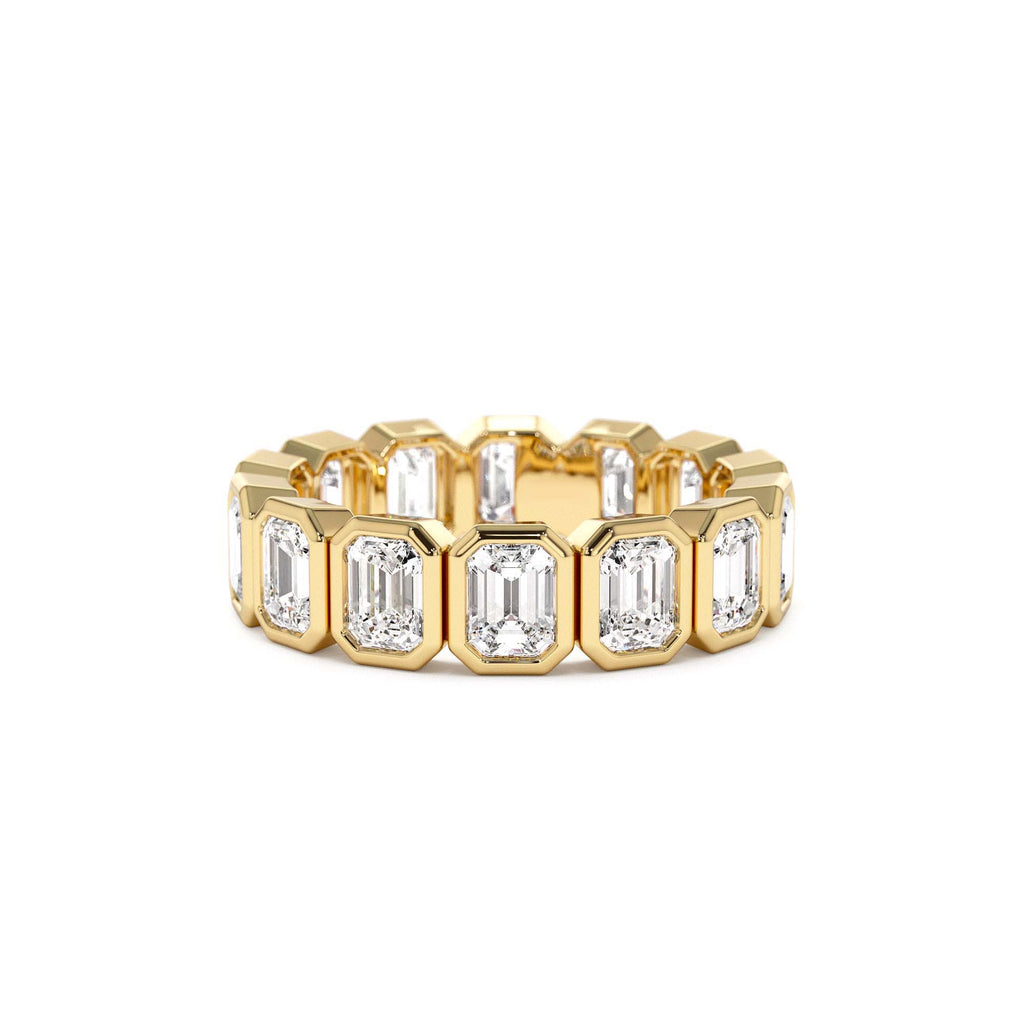 3.50 CTW 14K Bezel Setting Full Eternity Emerald Cut Lab Grown Diamond Wedding Ring by Orlina Fine