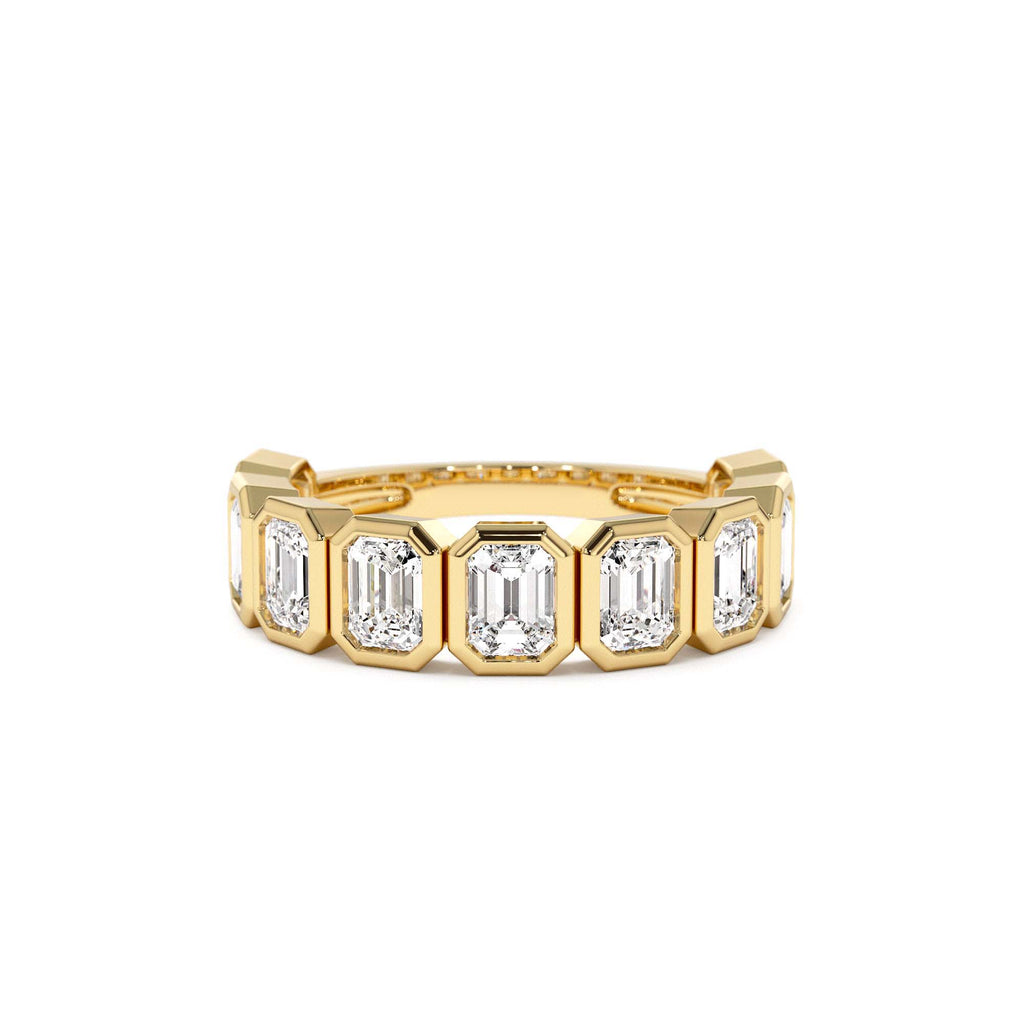 1.90 CTW 14K Bezel Setting Nine Stone Emerald Cut Lab Grown Diamond Wedding Ring by Orlina Fine