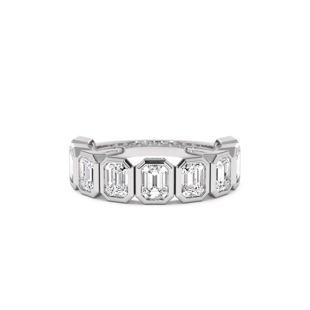 1.90 CTW 14K Bezel Setting Nine Stone Emerald Cut Lab Grown Diamond Wedding Ring - view 2