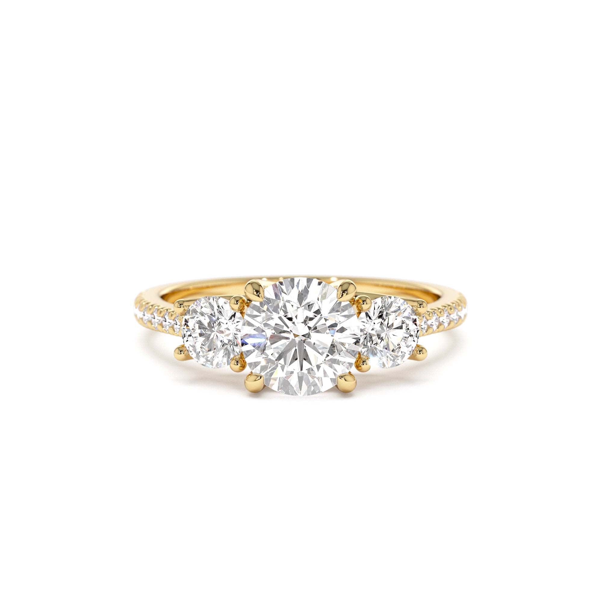 1.65 CTW 14K Three Stone with Pave Shank Round Lab Grown Diamond Engagement Ring by Orlina Fine