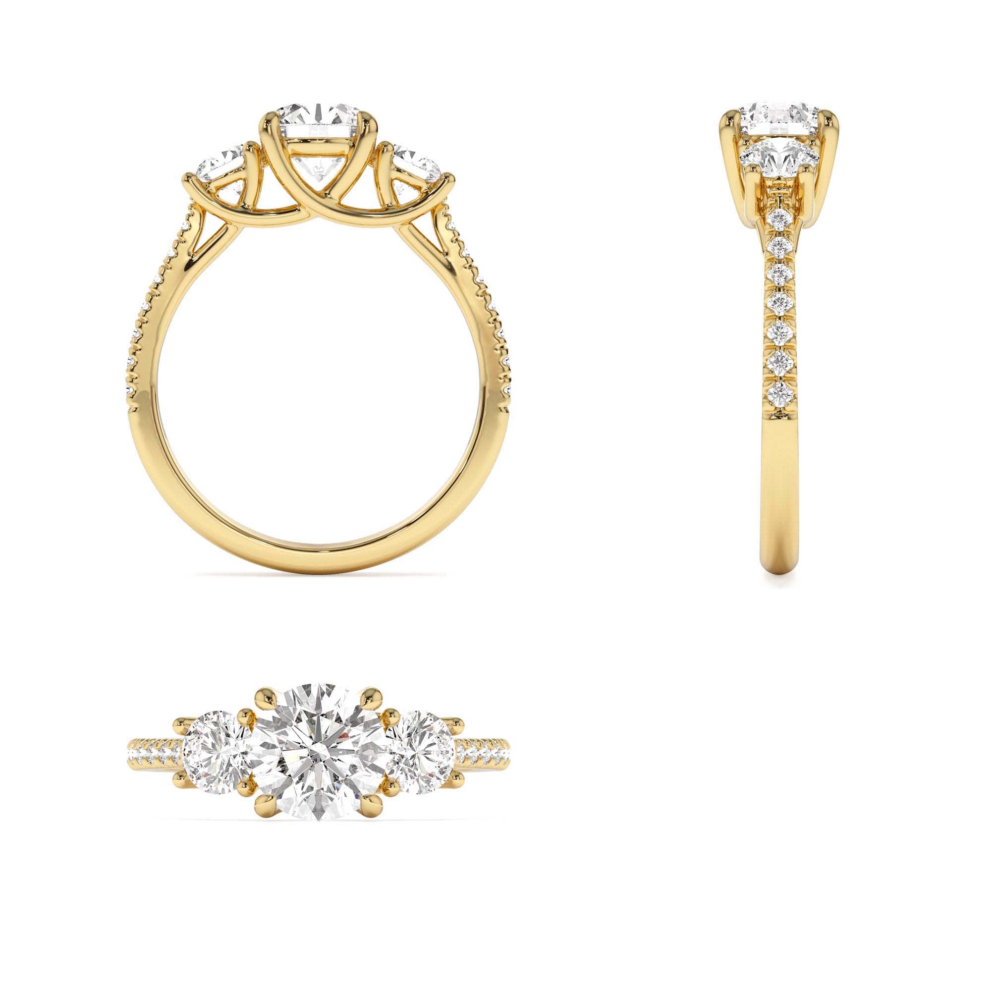 1.65 CTW 14K Three Stone with Pave Shank Round Lab Grown Diamond Engagement Ring - view 5