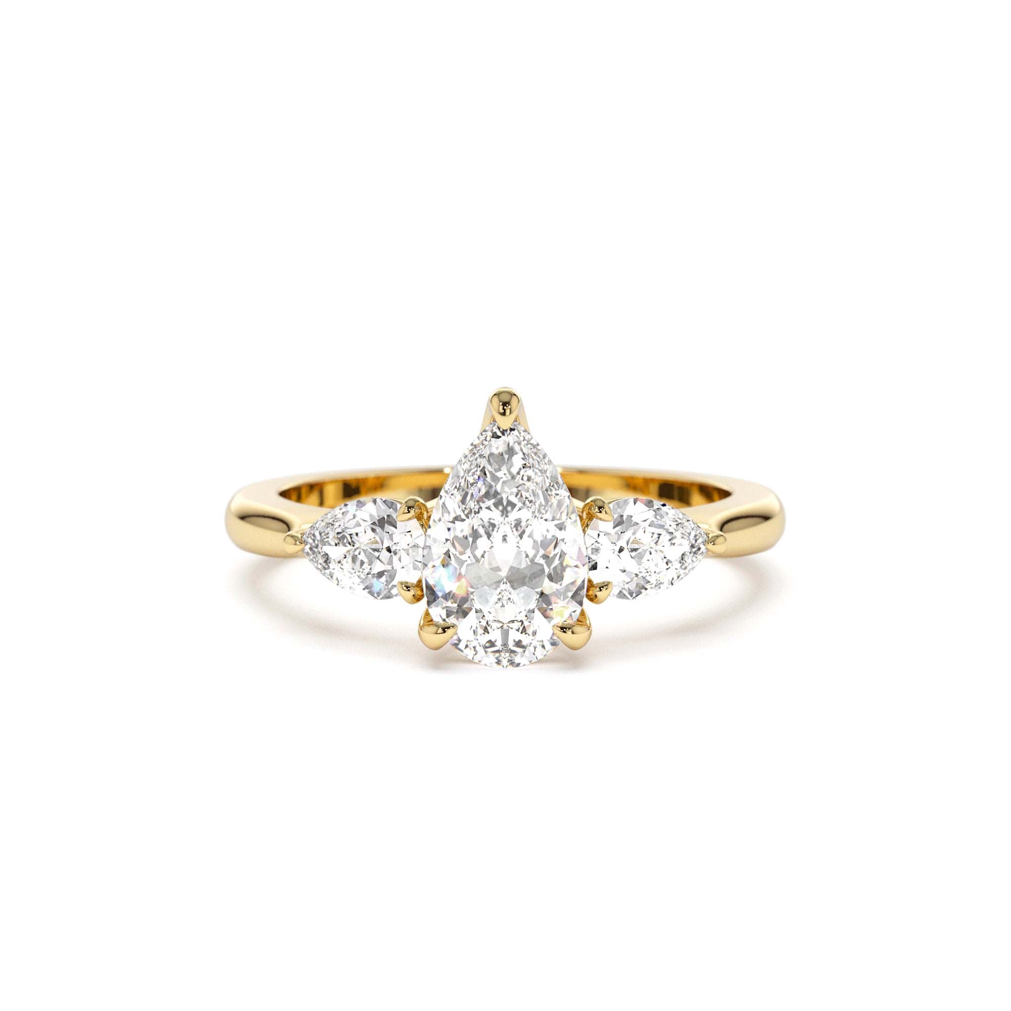 1.50 CTW 14K Pear Shaped Lab Grown Diamond Three Stone Engagement Ring by Orlina Fine