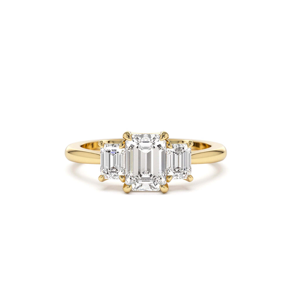 1.50 CTW 14K Emerald Cut Lab Grown Diamond Three Stone Engagement Ring by Orlina Fine