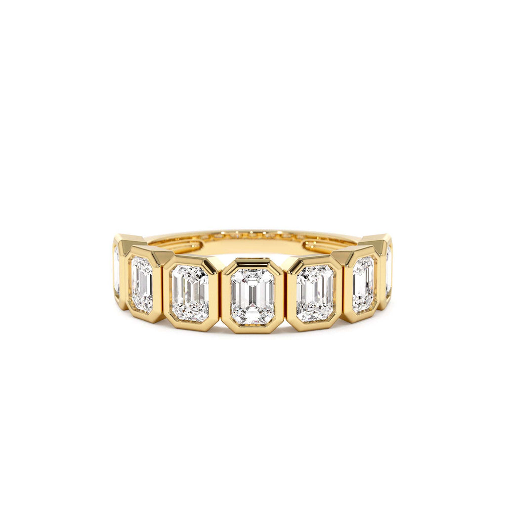 1.45 CTW 14K Bezel Setting Seven Stone Emerald Cut Lab Grown Diamond Wedding Ring by Orlina Fine