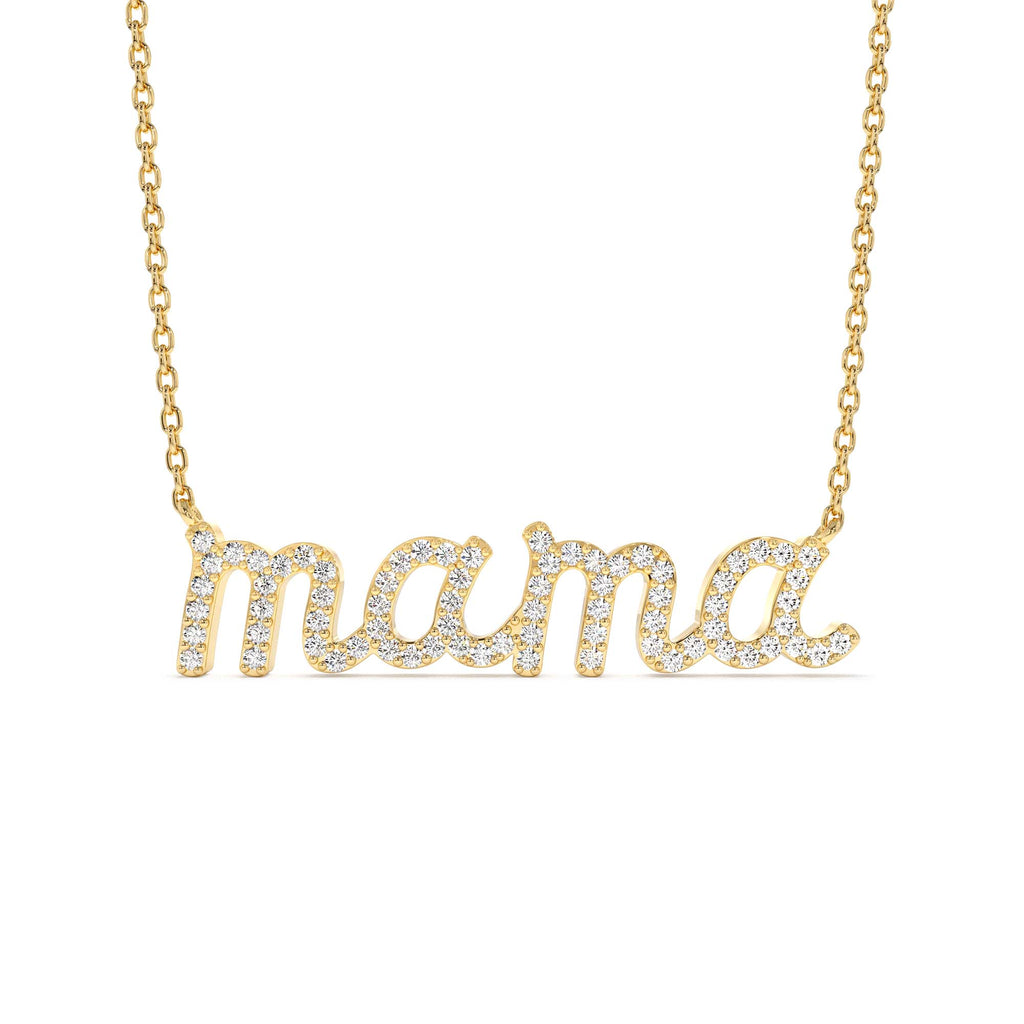 14K Diamond Script Mama Necklace by Orlina Fine