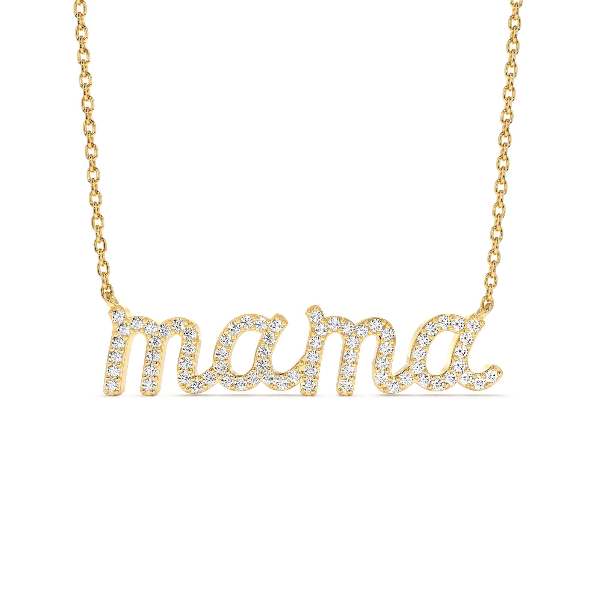 14K Diamond Script Mama Necklace by Orlina Fine