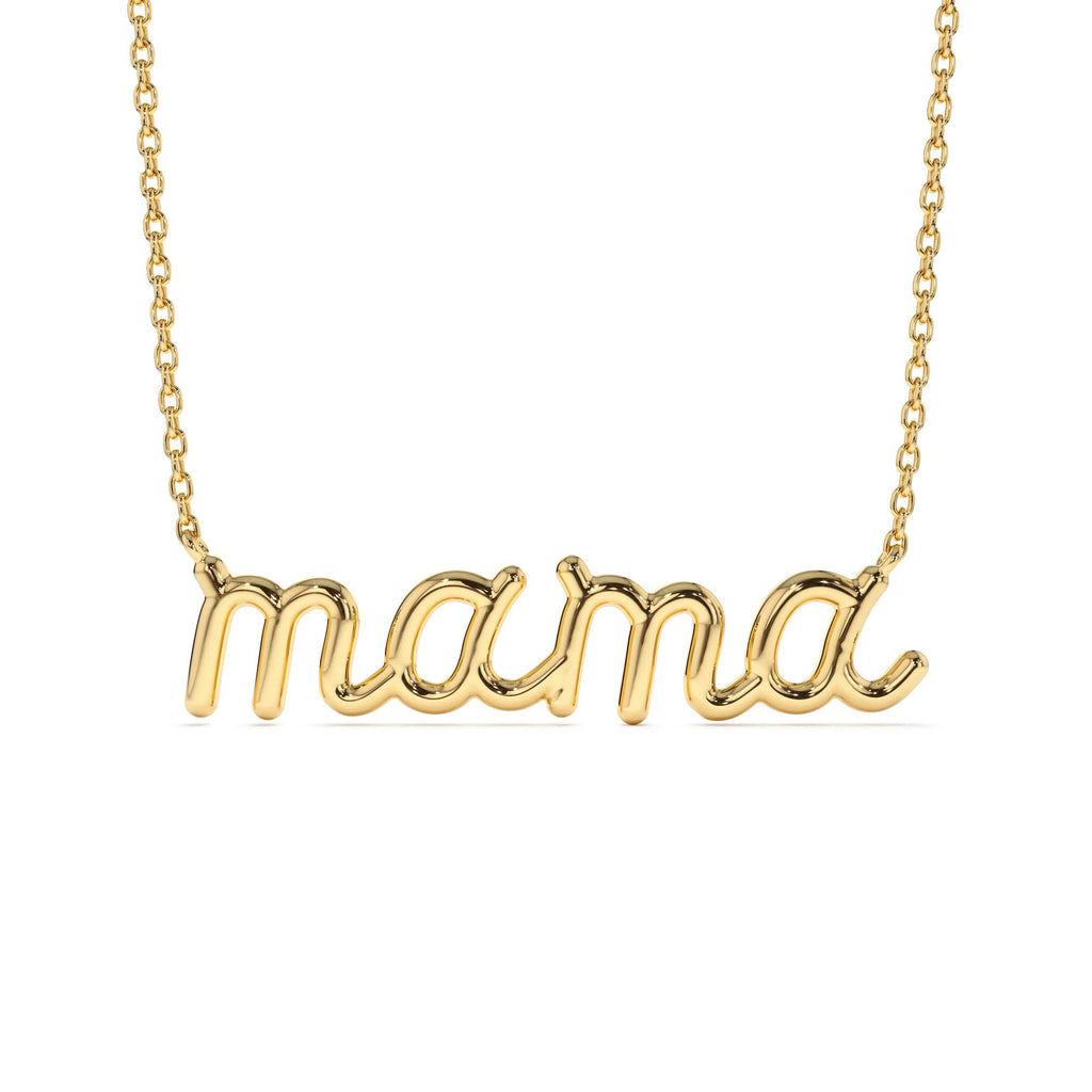 14K Plain Gold Script Mama Necklace by Orlina Fine