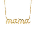 14K Plain Gold Script Mama Necklace by Orlina Fine