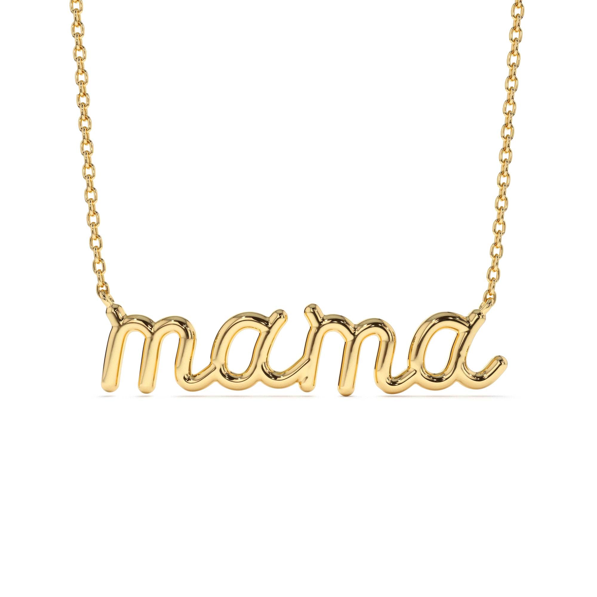 14K Plain Gold Script Mama Necklace by Orlina Fine
