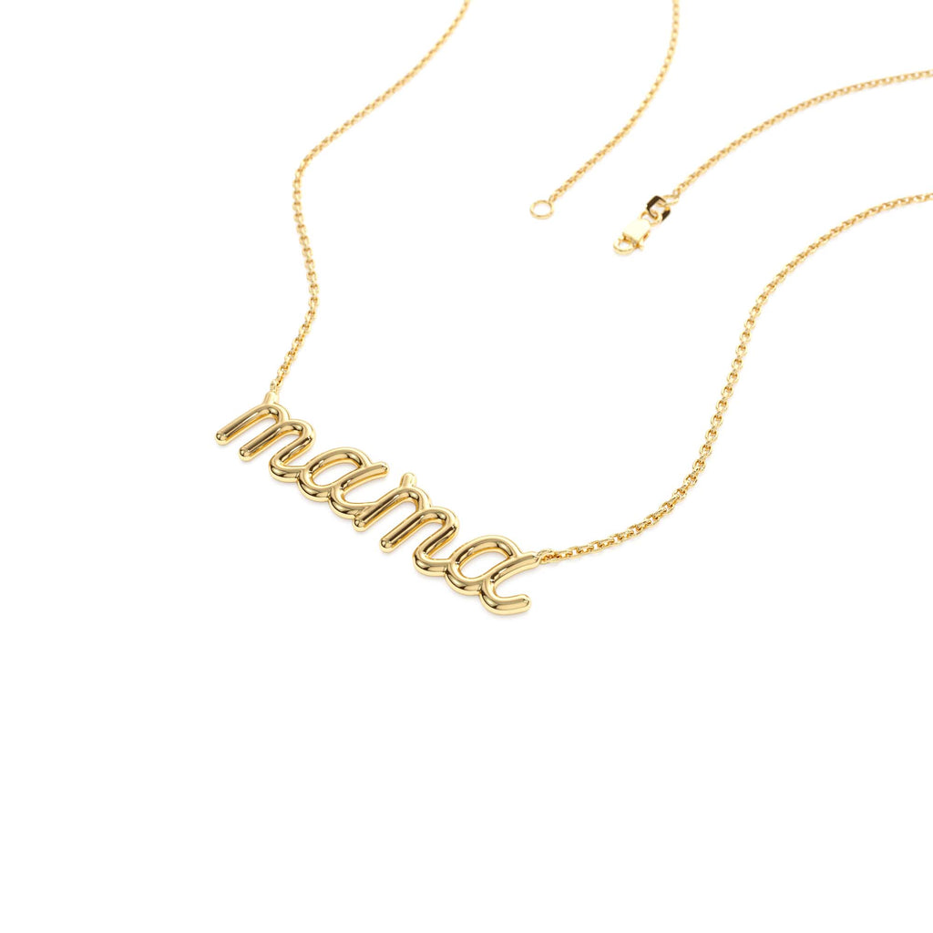 14K Plain Gold Script Mama Necklace - view 4