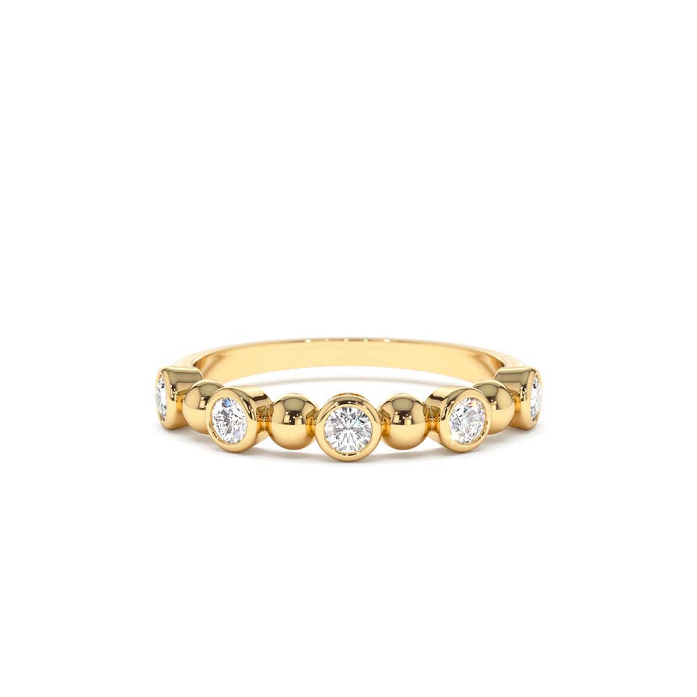 14K Alternating Beads & Bezel Setting Diamond Ring by Orlina Fine