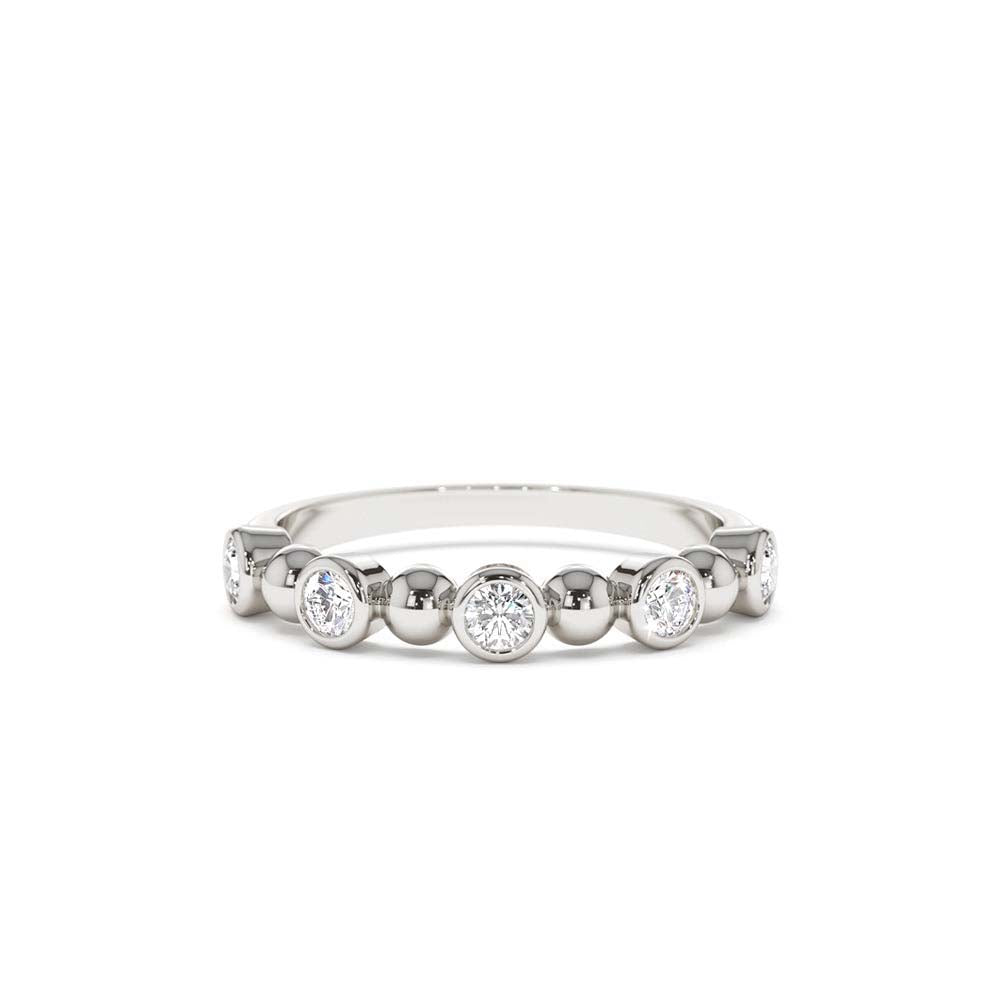 14K Alternating Beads & Bezel Setting Diamond Ring - view 2