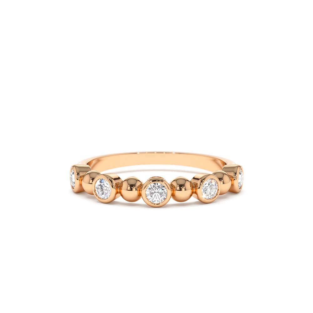 14K Alternating Beads & Bezel Setting Diamond Ring - view 3