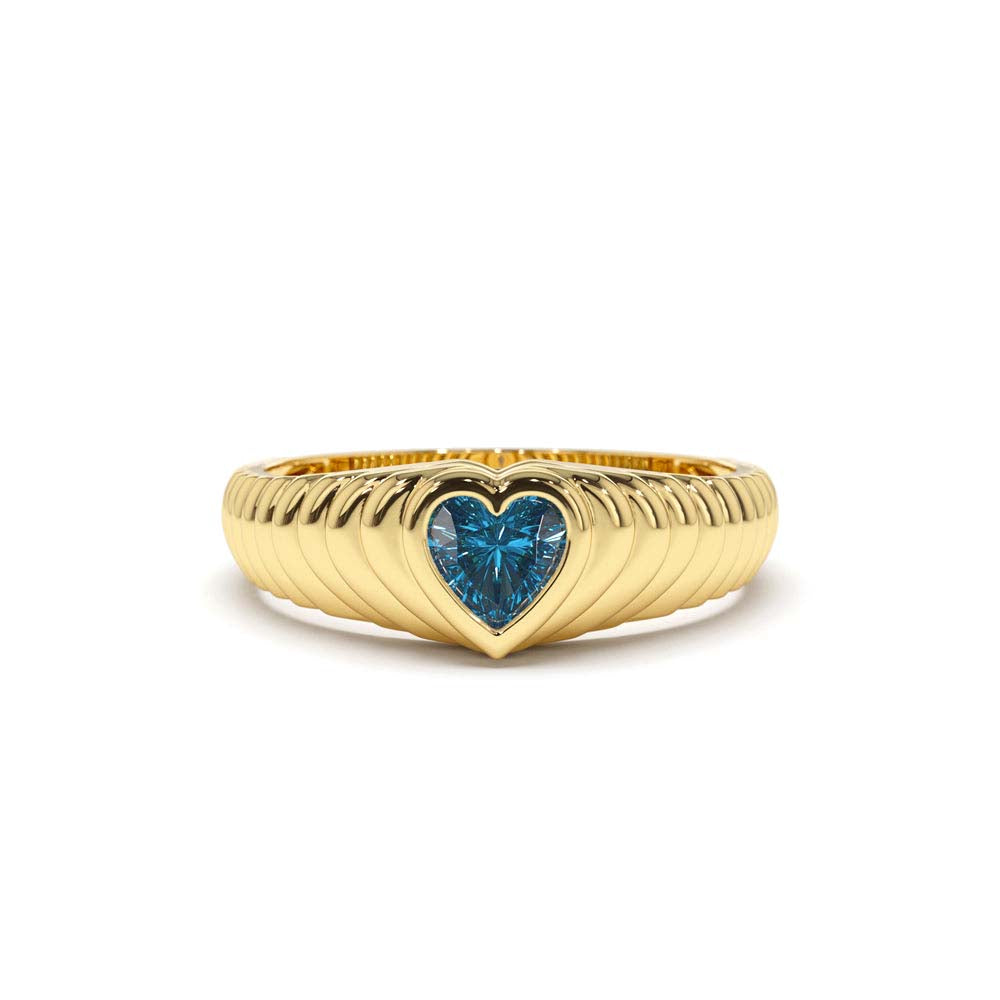 14K Heart Shape Blue Topaz Beveled Ring by Orlina Fine