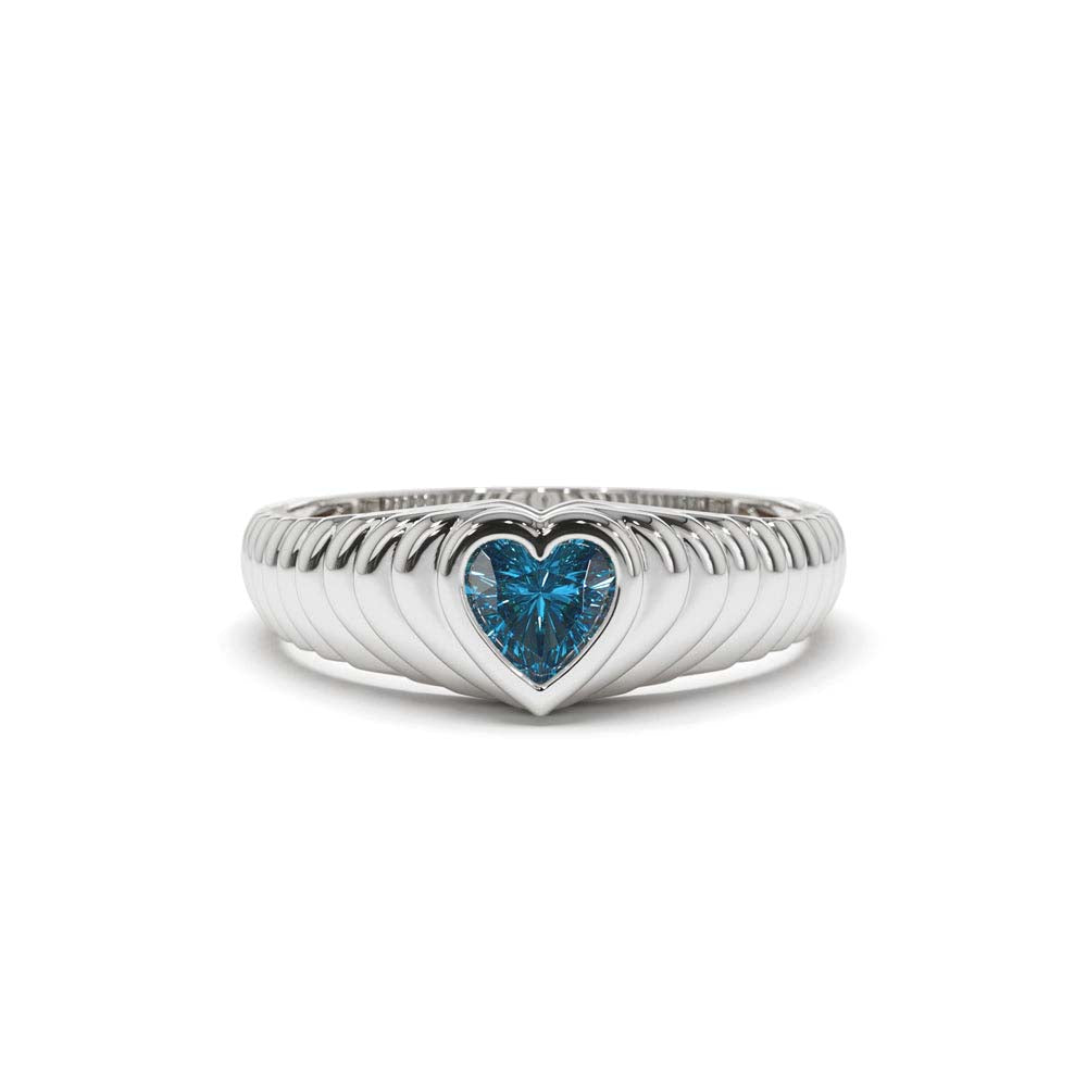 14K Heart Shape Blue Topaz Beveled Ring - view 2