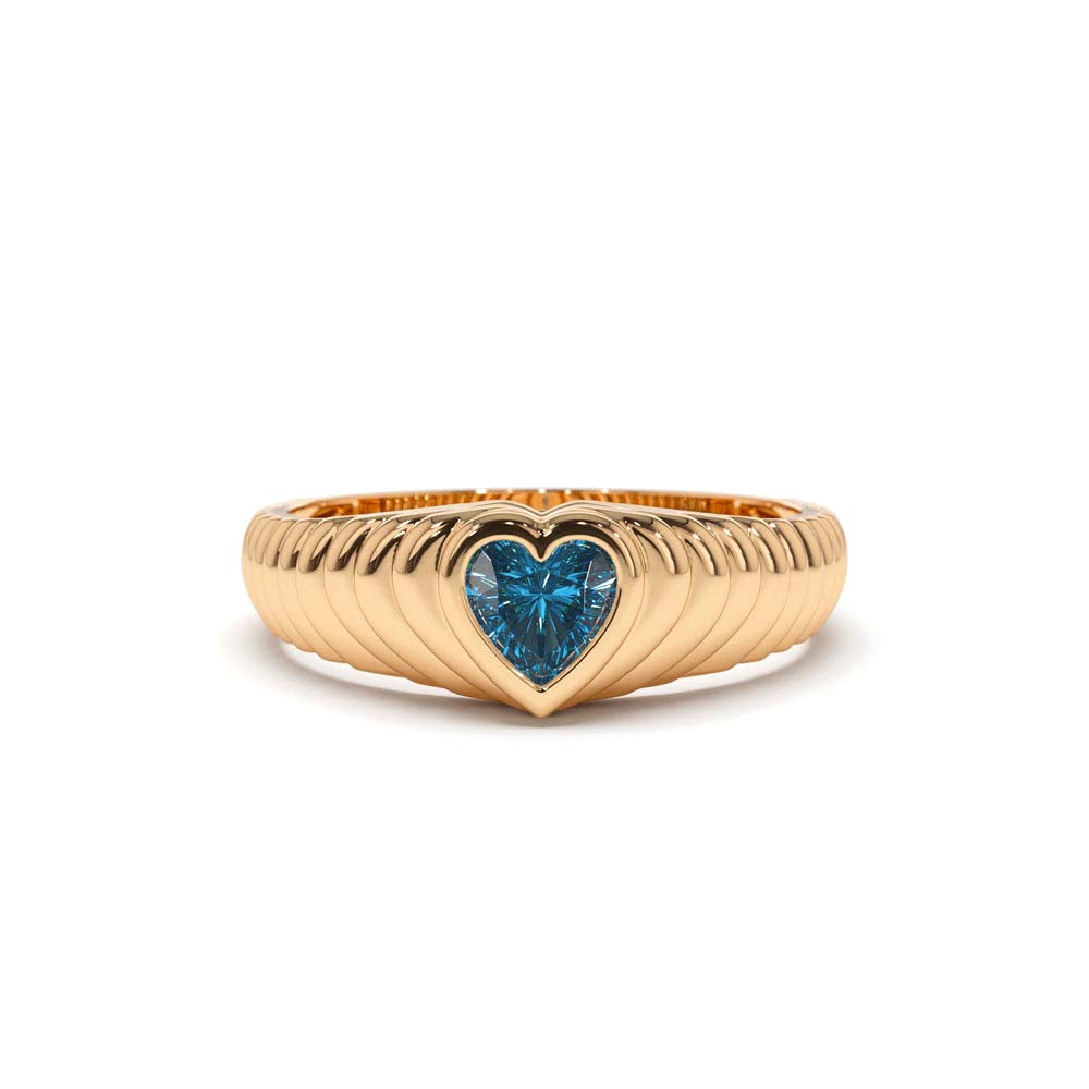 14K Heart Shape Blue Topaz Beveled Ring - view 3