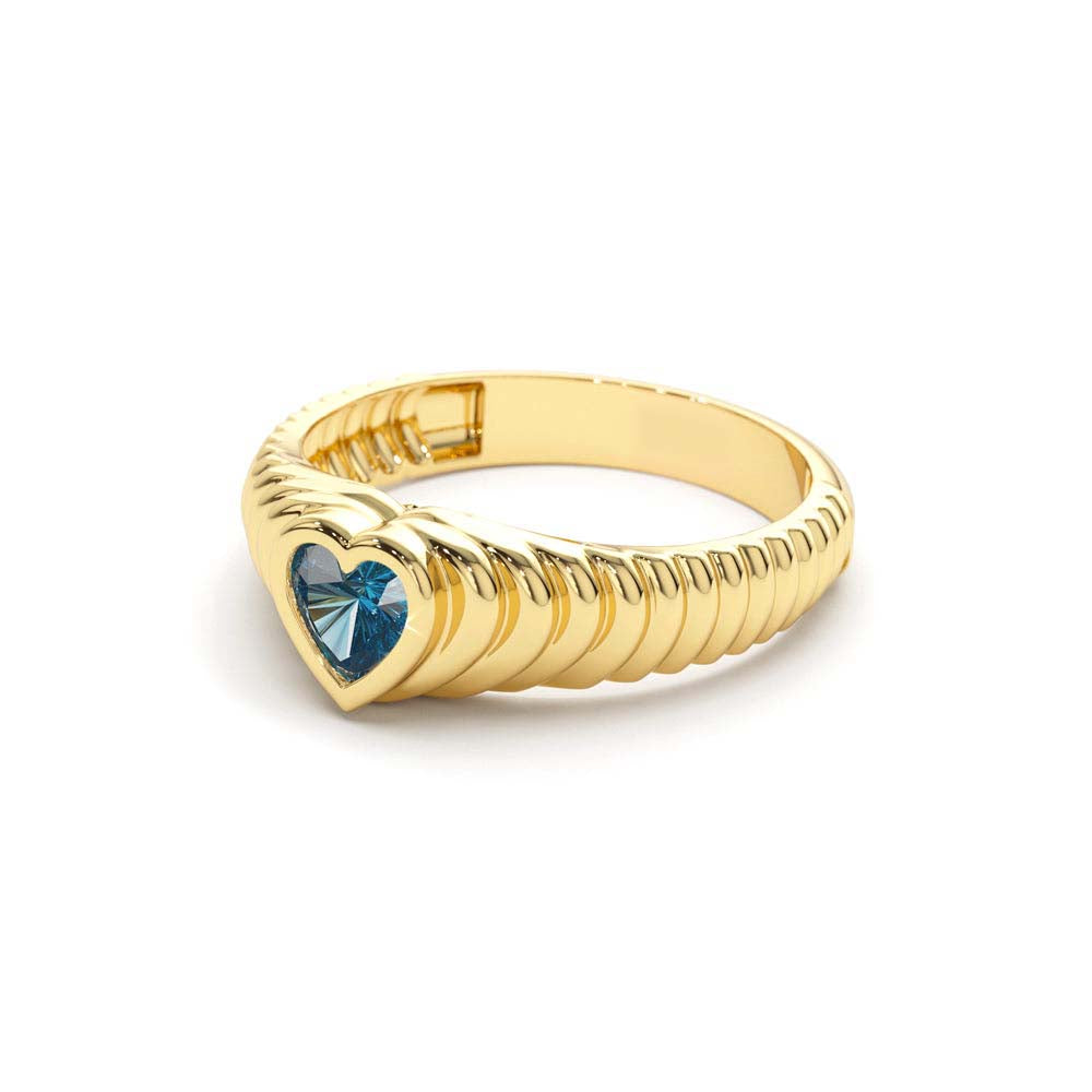 14K Heart Shape Blue Topaz Beveled Ring - view 4