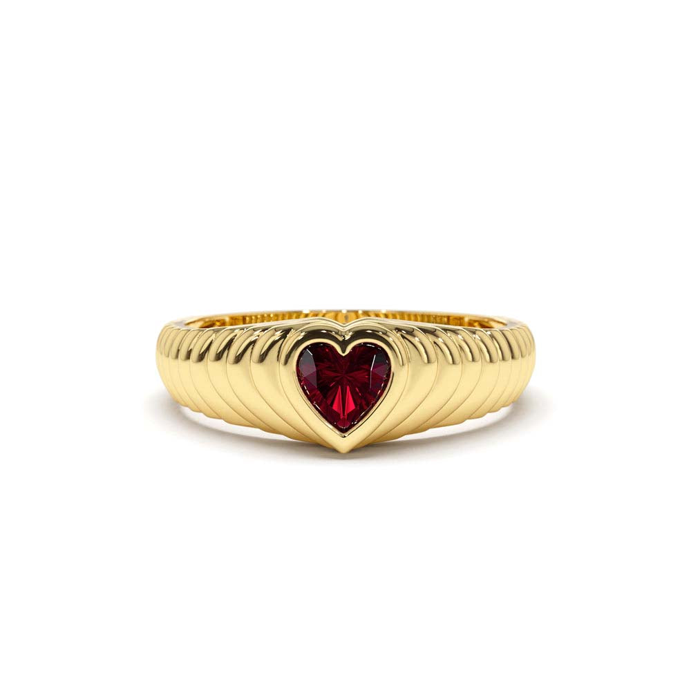 14K Heart Shape Garnet Beveled Ring by Orlina Fine
