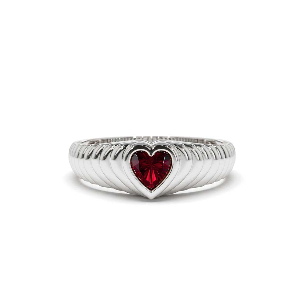 14K Heart Shape Garnet Beveled Ring - view 2