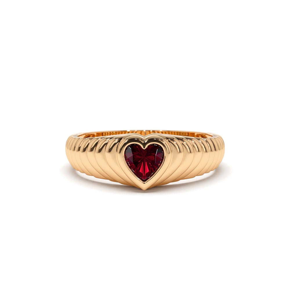 14K Heart Shape Garnet Beveled Ring - view 3