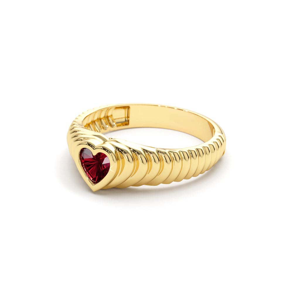 14K Heart Shape Garnet Beveled Ring - view 4