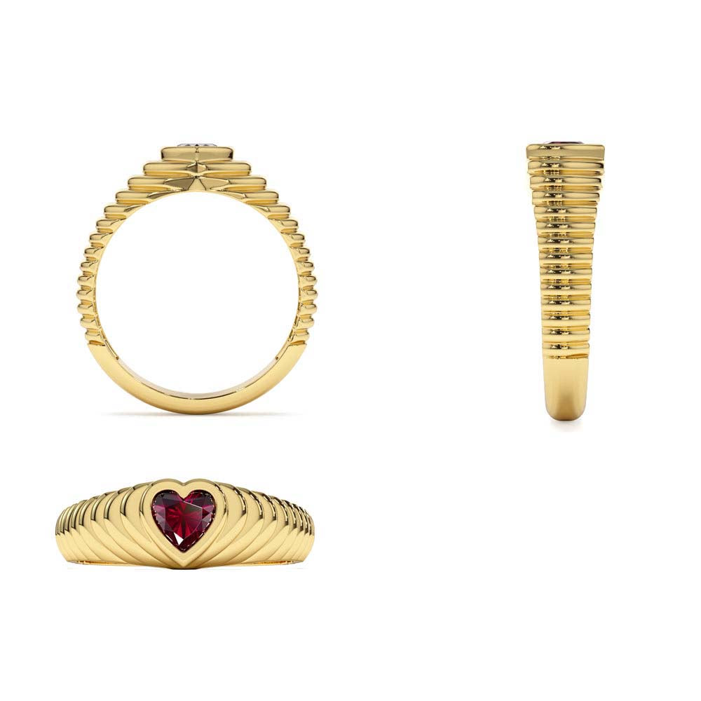 14K Heart Shape Garnet Beveled Ring - view 5