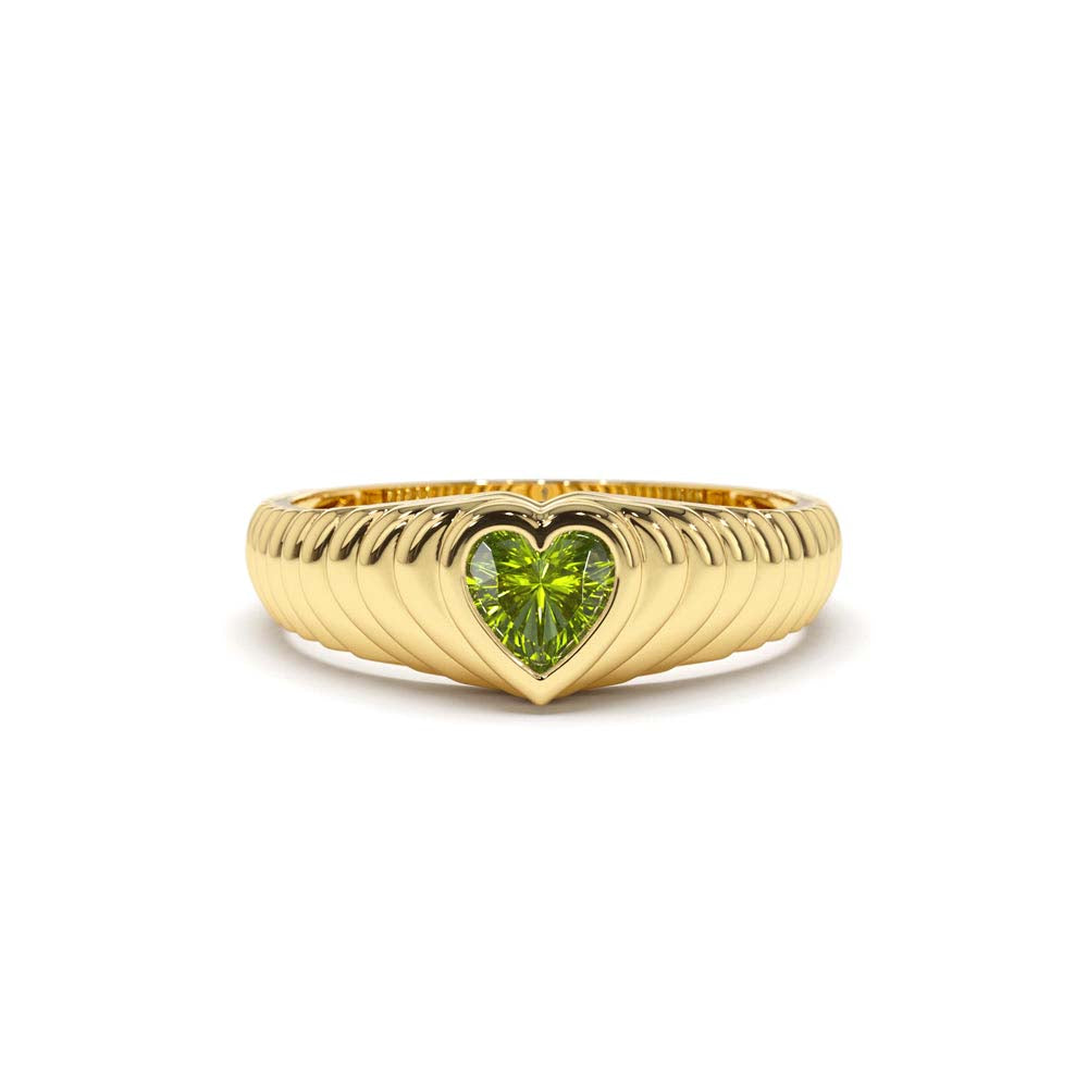 14K Heart Shape Peridot Beveled Ring by Orlina Fine