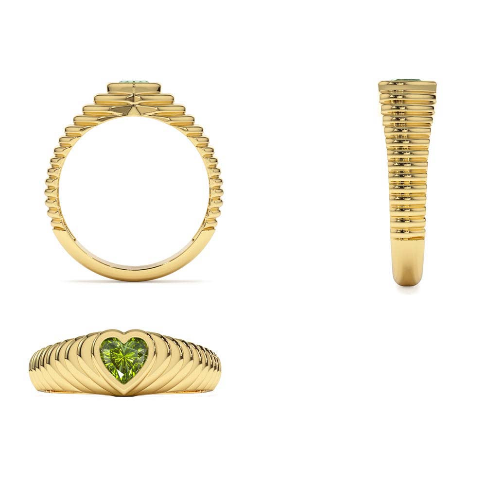 14K Heart Shape Peridot Beveled Ring - view 5