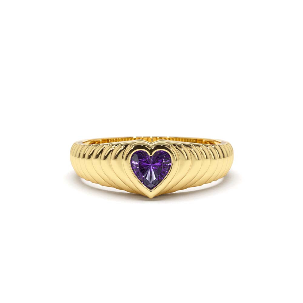 14K Heart Shape Amethyst Beveled Ring by Orlina Fine