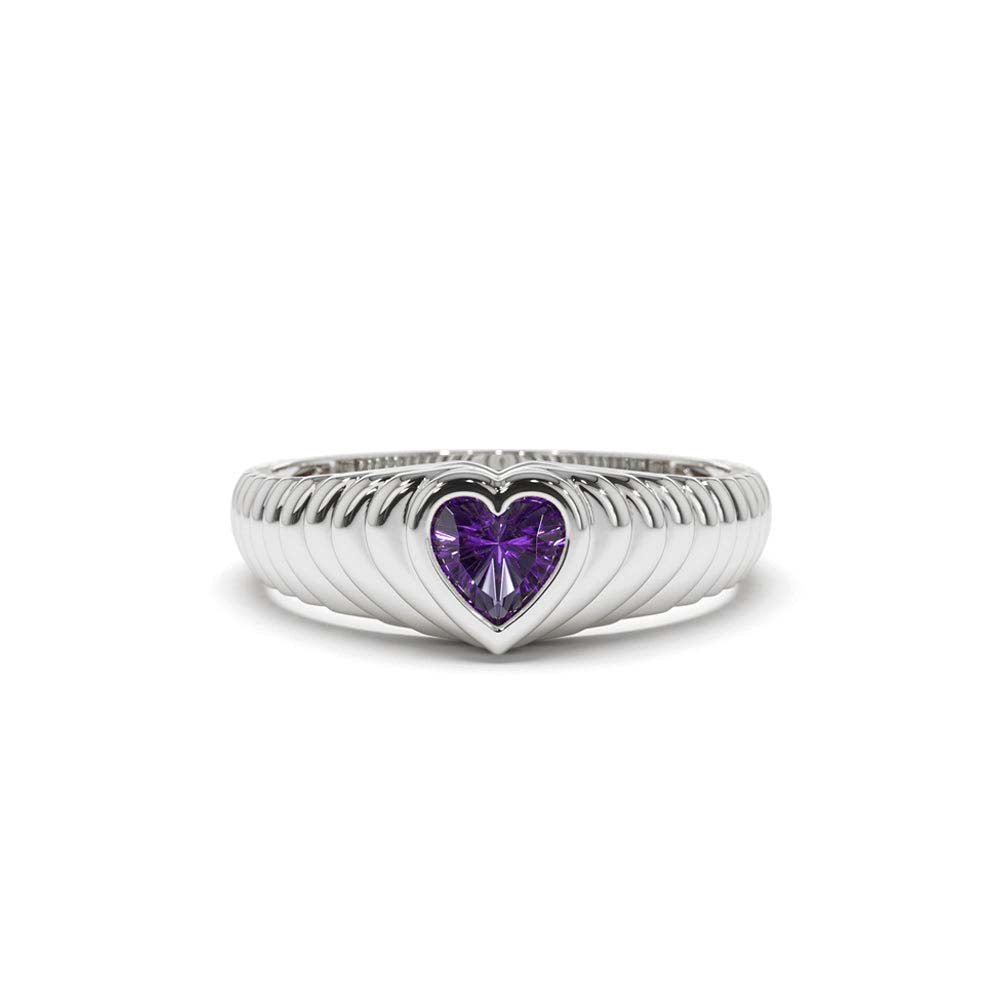 14K Heart Shape Amethyst Beveled Ring - view 2