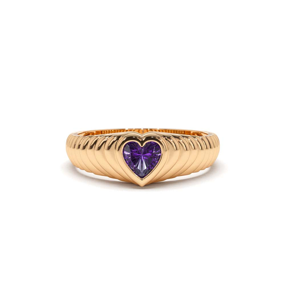 14K Heart Shape Amethyst Beveled Ring - view 3