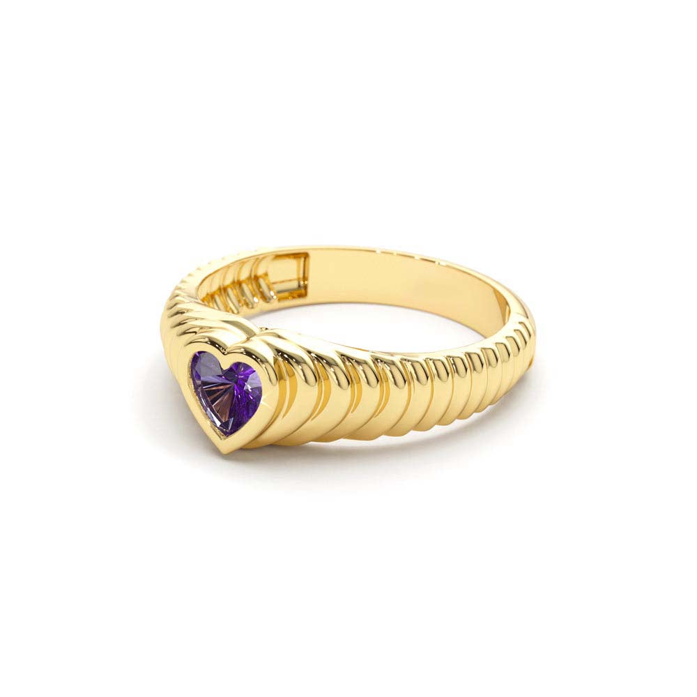 14K Heart Shape Amethyst Beveled Ring - view 4