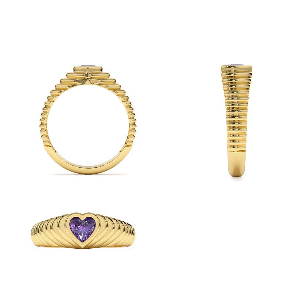 14K Heart Shape Amethyst Beveled Ring - view 5