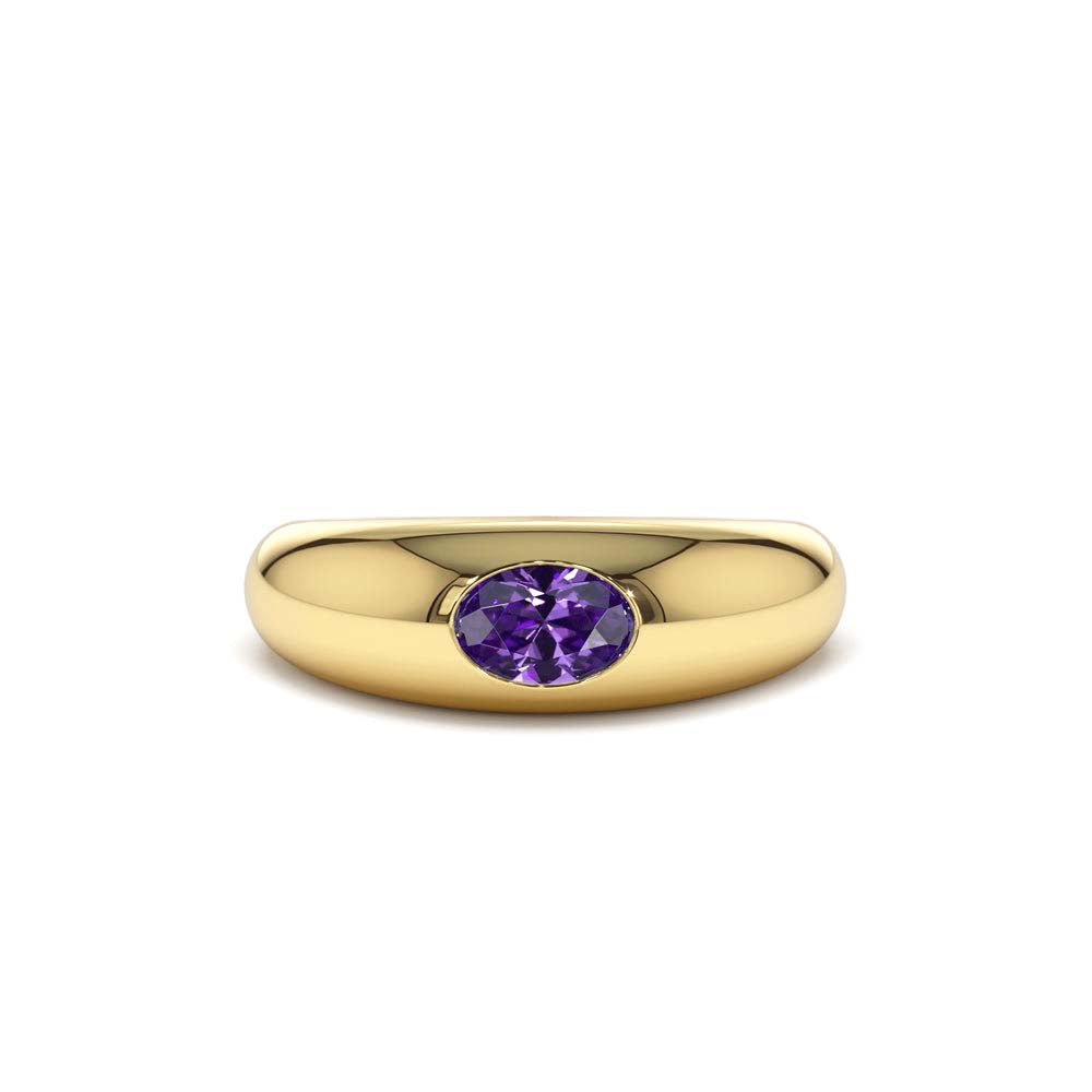 14K Flush Set Oval Amethyst Dome Ring by Orlina Fine