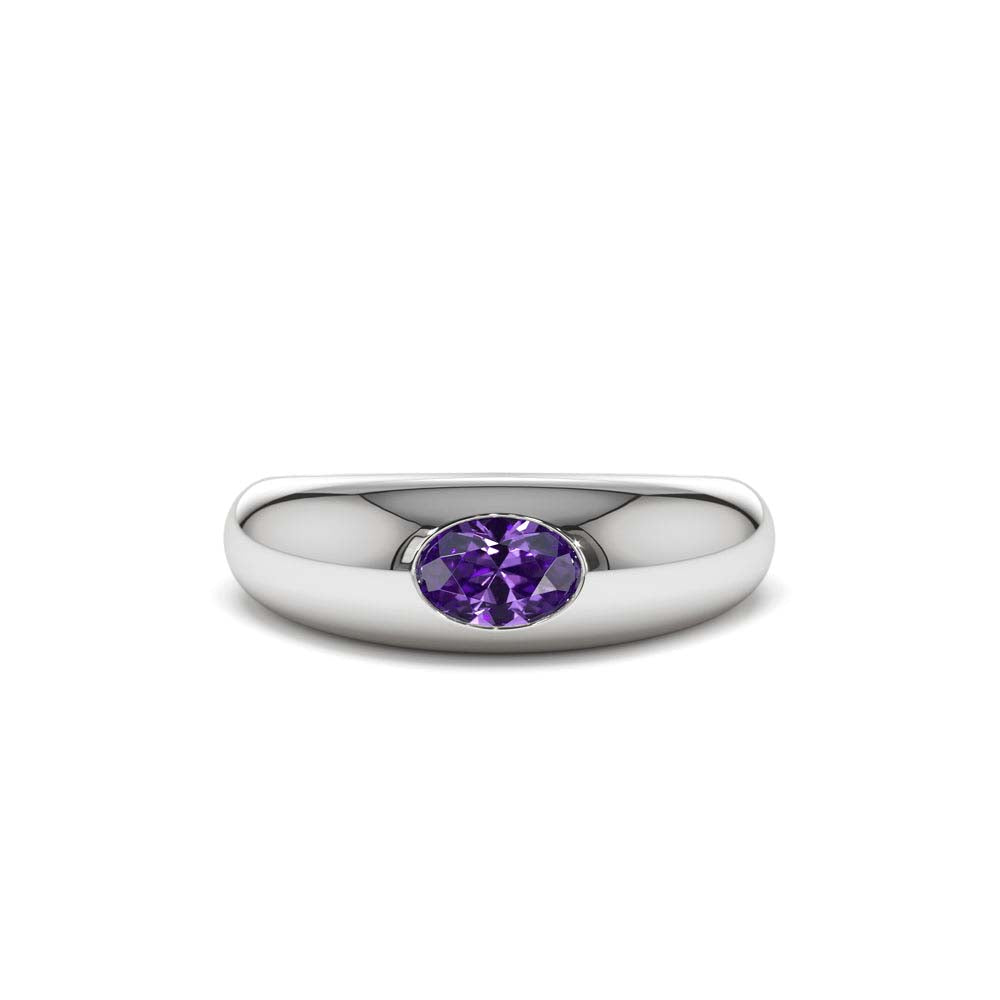 14K Flush Set Oval Amethyst Dome Ring - view 2