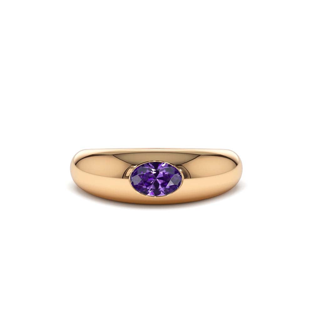 14K Flush Set Oval Amethyst Dome Ring - view 3