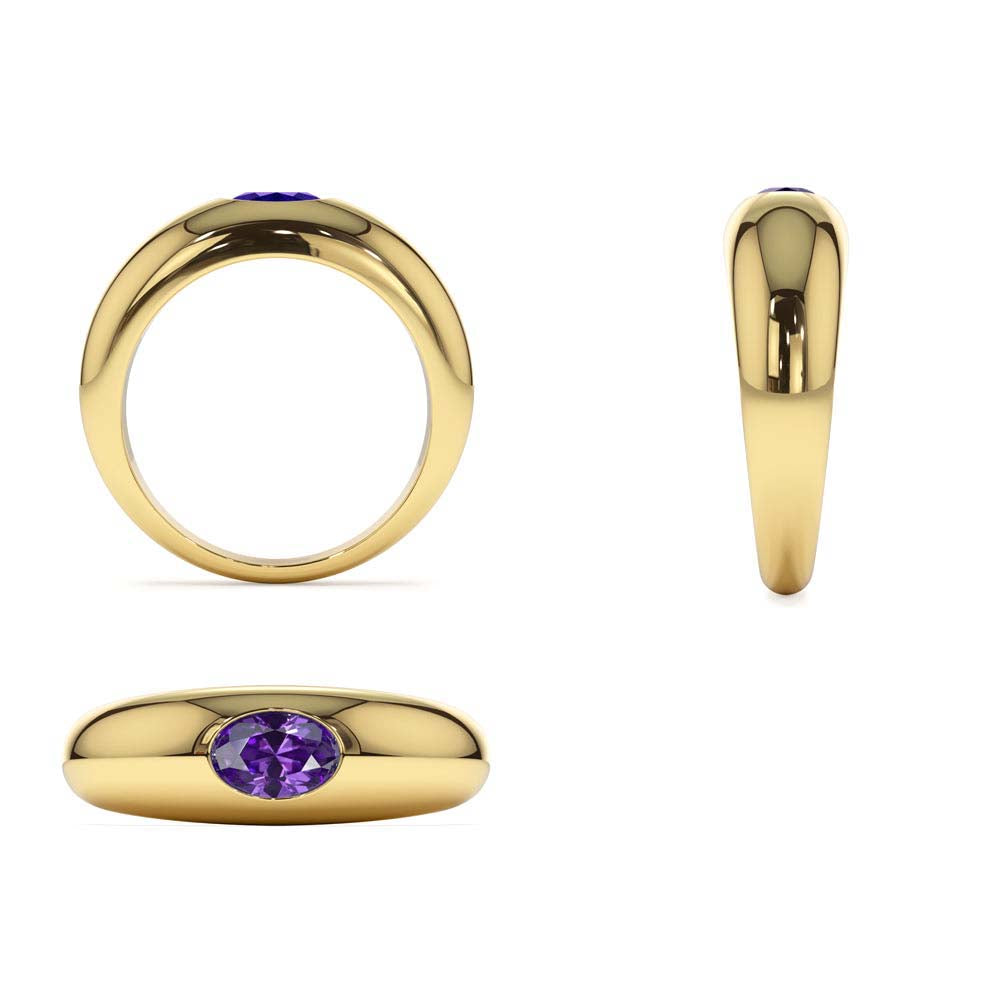 14K Flush Set Oval Amethyst Dome Ring - view 4