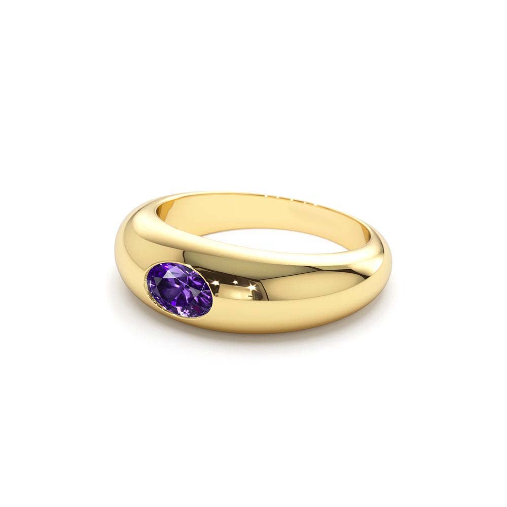 14K Flush Set Oval Amethyst Dome Ring - view 5