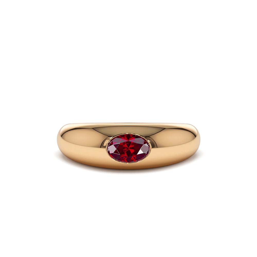 14K Flush Set Oval Ruby Dome Ring - view 3