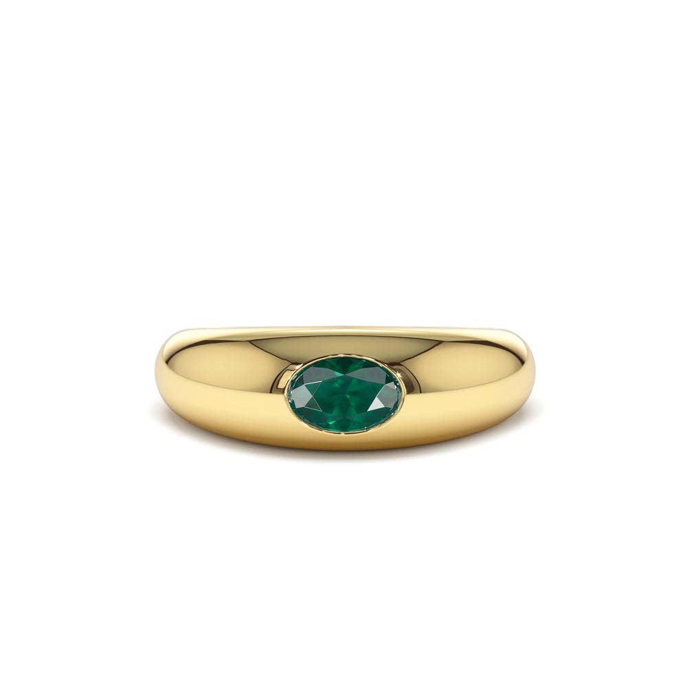 14K Flush Set Oval Emerald Dome Ring by Orlina Fine