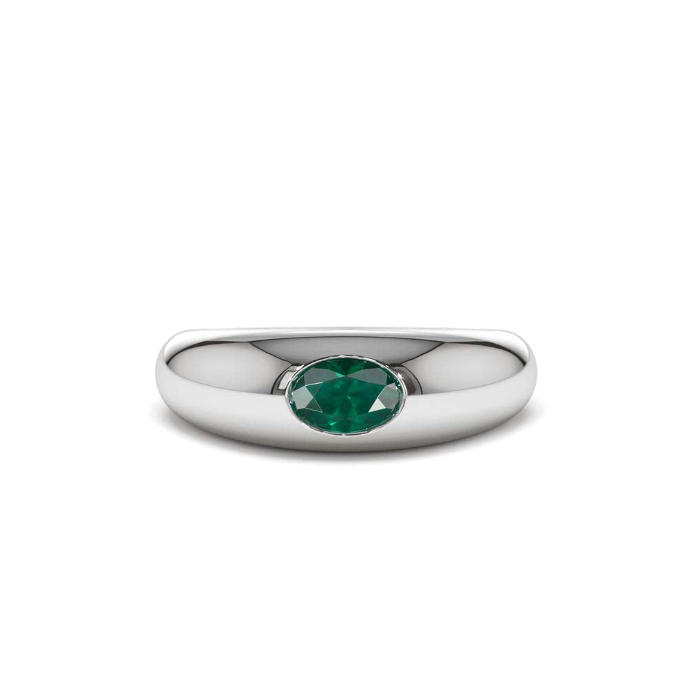 14K Flush Set Oval Emerald Dome Ring - view 2