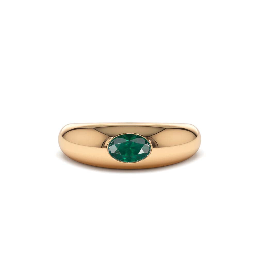 14K Flush Set Oval Emerald Dome Ring - view 3
