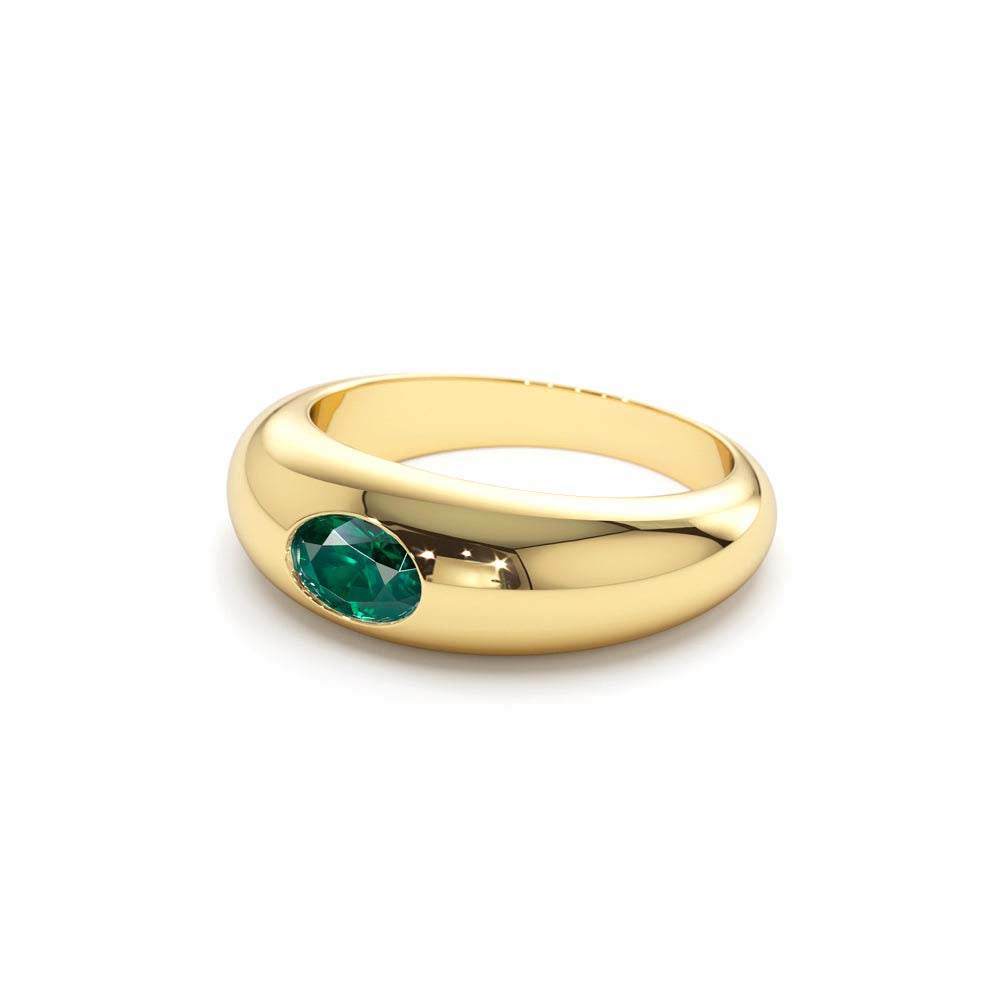 14K Flush Set Oval Emerald Dome Ring - view 4